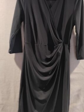 INC international Black Draped Wrap-Style Midi Dress